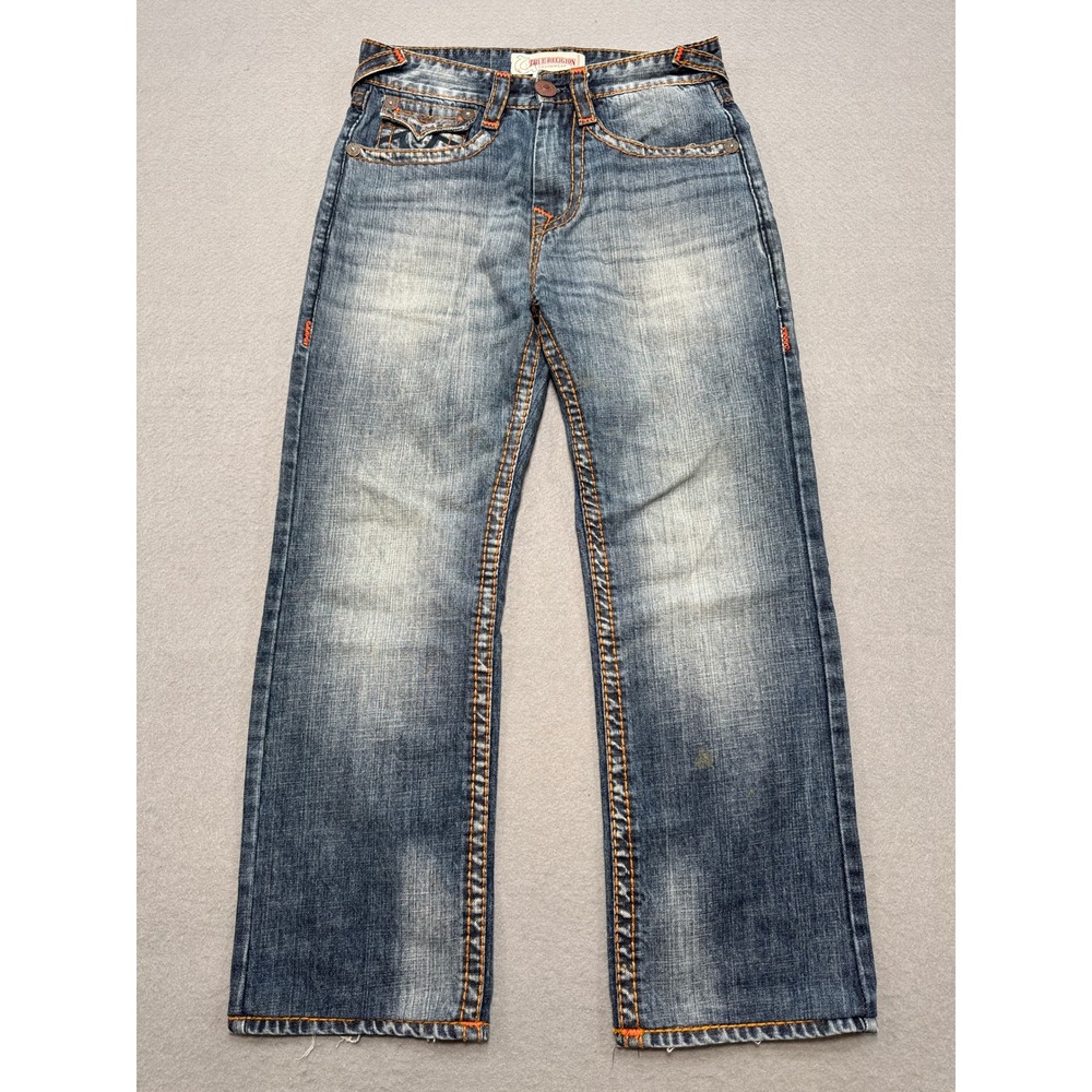True Religion Ricky Super T Jeans Mens 30 Blue Medium Wash Relaxed Straight Flap